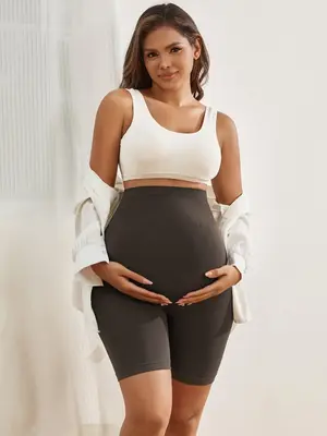 Maternity Solid Color High Waist Shapewear Shorts, Breathable Stretchy Belly Support Underwear for Comfort, Maternity Sho...