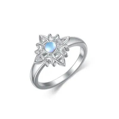 Sterling Silver Round Shaped Moonstone Witch Knot Ring