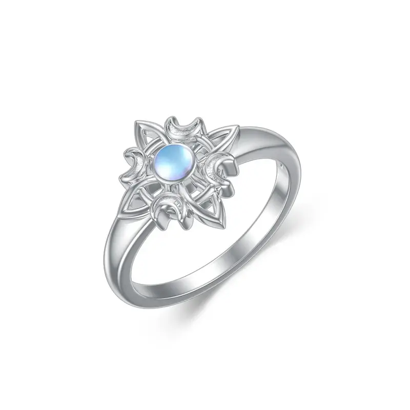 Sterling Silver Round Shaped Moonstone Witch Knot Ring