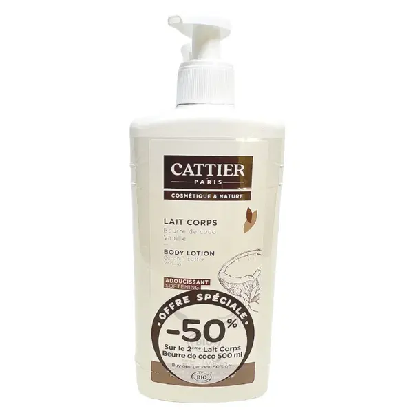 Cattier Emollient Body Milk Organic Coconut Butter Vanilla 2x500ml