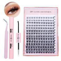 Natural Look Eyelash Extensions Set, Faux Cluster Lashes & Eyelash Tweezers & Eyelash Bond and Seal Glue, Professional Lash E...