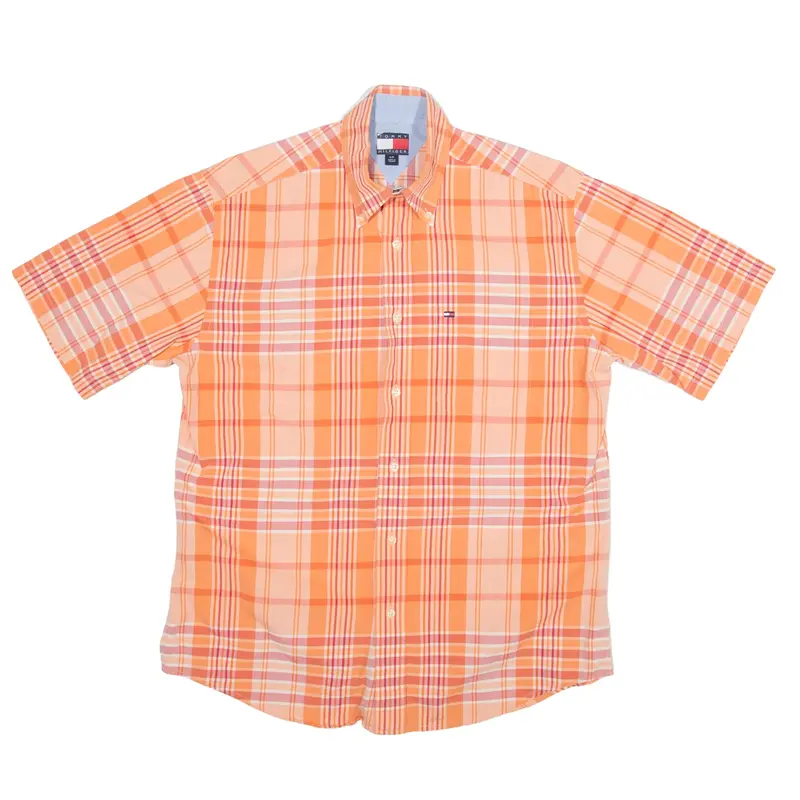 TOMMY HILFIGER Shirt Orange Check Short Sleeve Mens S