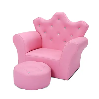 Costzon Kids Sofa, Children Princess Upholstered Couch Armrest Chair with Ottoman, PVC Leather & Embedded Crystal, Christmas ...