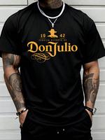 Men's Letter Print Round Neck Tee, Regular Fit Casual Short Sleeve Crew Neck T-Shirt for Summer, Fashion Men's Top for Daily ...