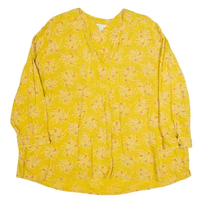 MONSOON Womens Printed Blouse Yellow V-Neck Long Sleeve Floral UK 22
