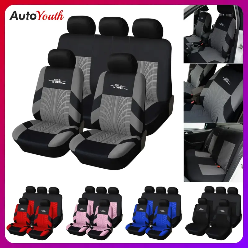 5-Seater Car Seat Covers Universal for Car Front & Rear Seats, Fabric Stylish Breathable Car Seat Protectors, Airbag Compatib...