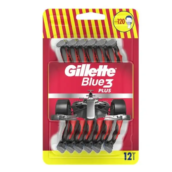 Gillette 12 Pieces Blue 3 Red Disposable Razors for Men