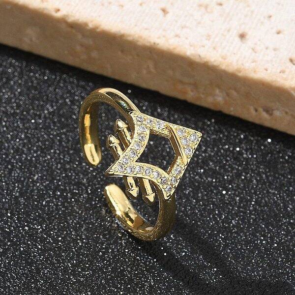 Brass Micro Pave Clear Cubic Zirconia Cuff Finger Rings for Women