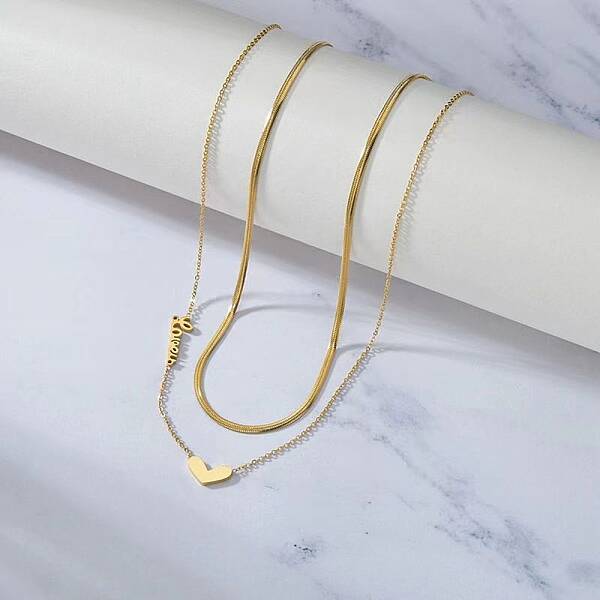 201 Stainless Steel Love Heart Pendant Double Layer Necklaces for Women