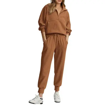 Women's 2-Piece Sweatsuits Set Long Sleeve Half Zip Pullover Sweatshirt Joggers Pants Comfy Outfits Soft Tracksuit Athletic T...