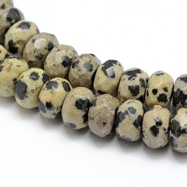 Faceted Natural Dalmatian Jasper Rondelle Beads Strands