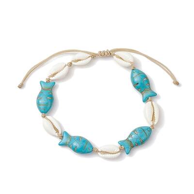 Natural Mixed Cowrie Shell with Synthetic Turquoise Beaded Anklets