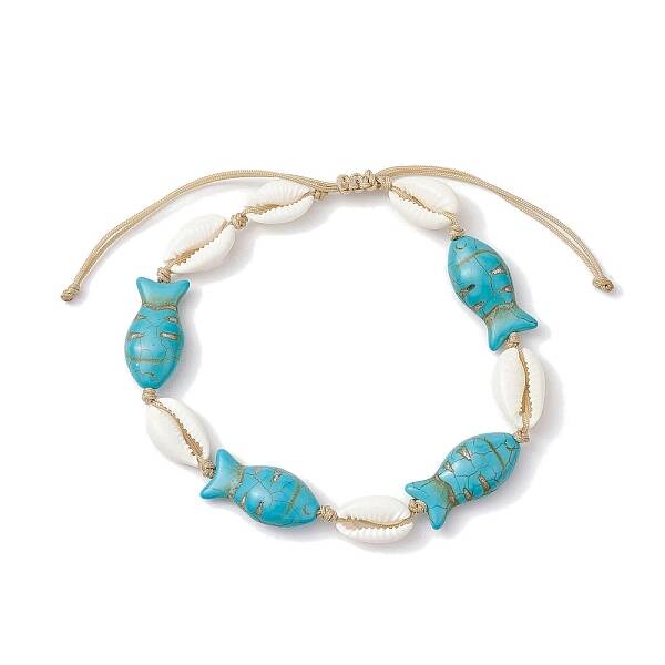 Natural Mixed Cowrie Shell with Synthetic Turquoise Beaded Anklets