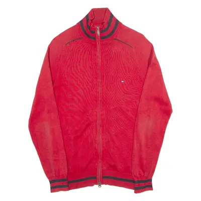 TOMMY HILFIGER Mens Cardigan Red High Neck Tight Knit S