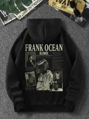 Men's Frank Ocean Letter Print Graphic Hoodie, Regular Fit Streetwear Longsleeves Hooded Sweatshirt for Fall & Winter, Men's ...
