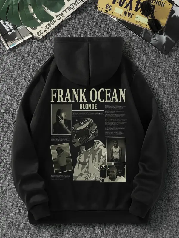 Men's Frank Ocean Letter Print Graphic Hoodie, Regular Fit Streetwear Longsleeves Hooded Sweatshirt for Fall & Winter, Men's ...