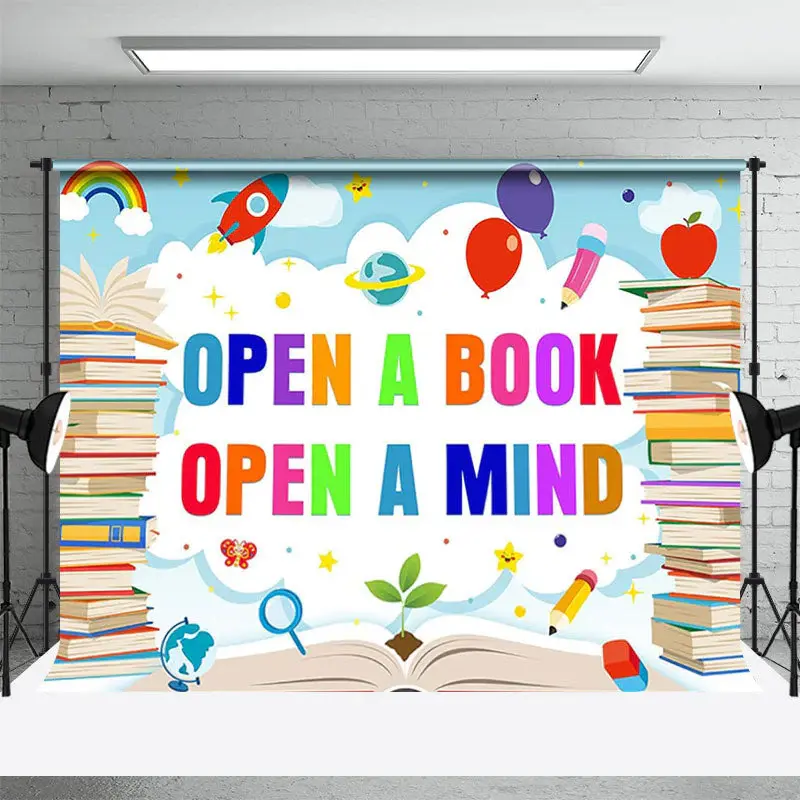 Books Reading Balloon Pencil World Book Day Backdrop - Aperturee