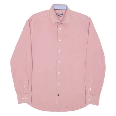 TOMMY HILFIGER Tailored Fitted Mens Shirt Red Gingham Long Sleeve L
