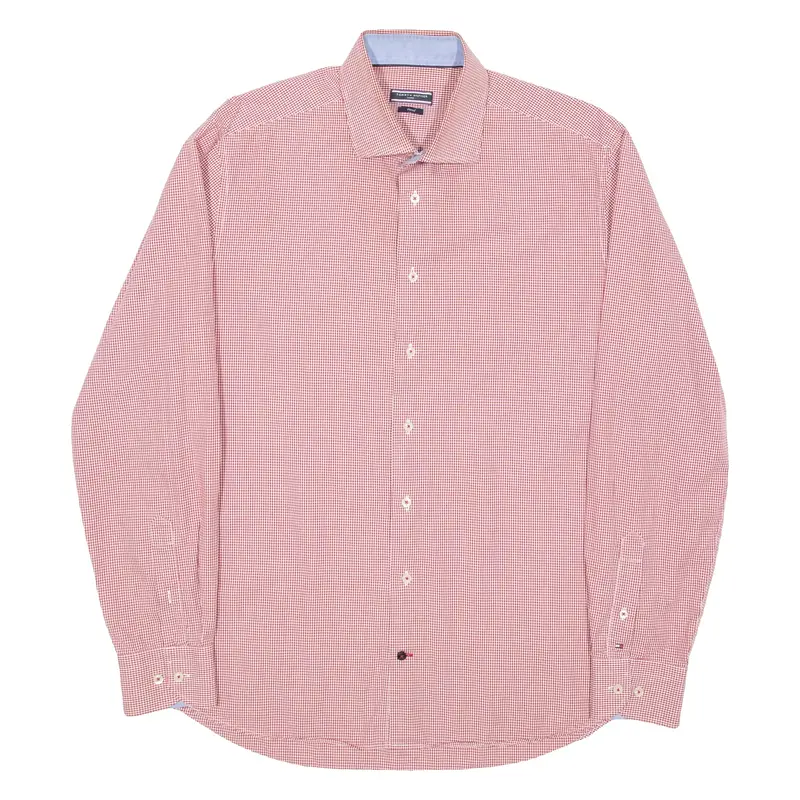 TOMMY HILFIGER Tailored Fitted Mens Shirt Red Gingham Long Sleeve L