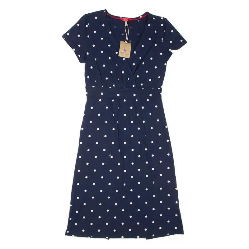 JOULES Womens Day Dress Blue Spotted Short Sleeve Knee Length UK 8