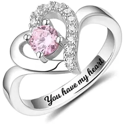 Sterling Silver Round Shaped Cubic Zirconia Personalized Birthstone Ring