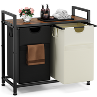 AOWOS Laundry Hamper, 112L/168L Large Laundry Basket, Freestanding Laundry Sorter Organizer 2/3 Section with Top Shelf & 2/3 ...
