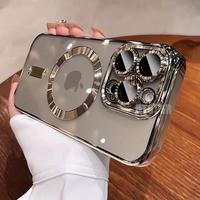 Luxury Magnetic Wireless Charging Electroplated Transparent Phone Case, Full Lens Cover, Ultra-thin Soft TPU Shockproof Trans...