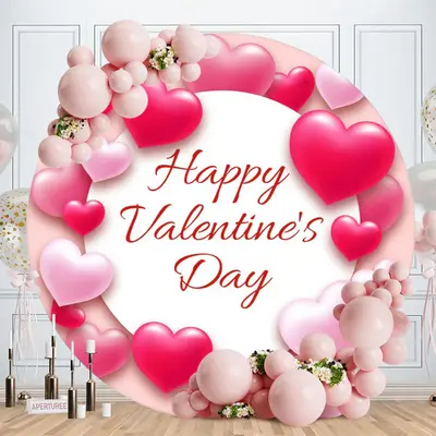 Aperturee Sweet Pink Loves Round Happy Valentines Backdrop