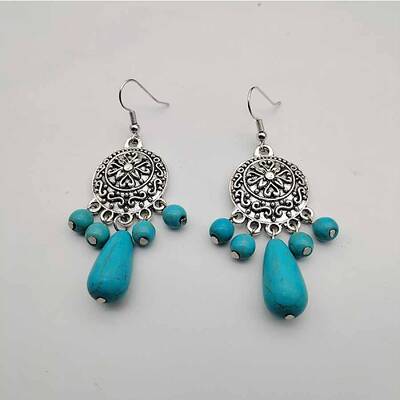 Bohemian Tassel Synthetic Turquoise & Alloy Dangle Earrings for Women