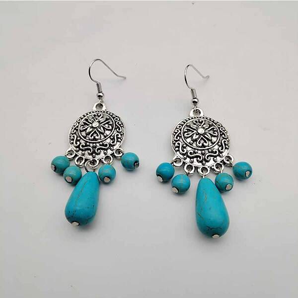 Bohemian Tassel Synthetic Turquoise & Alloy Dangle Earrings for Women