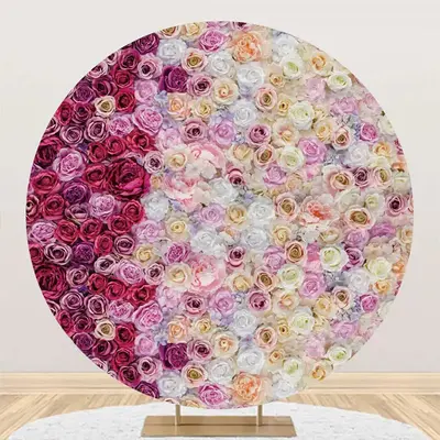 Pink Dark Purple Floral Wall Round Wedding Backdrop - Aperturee