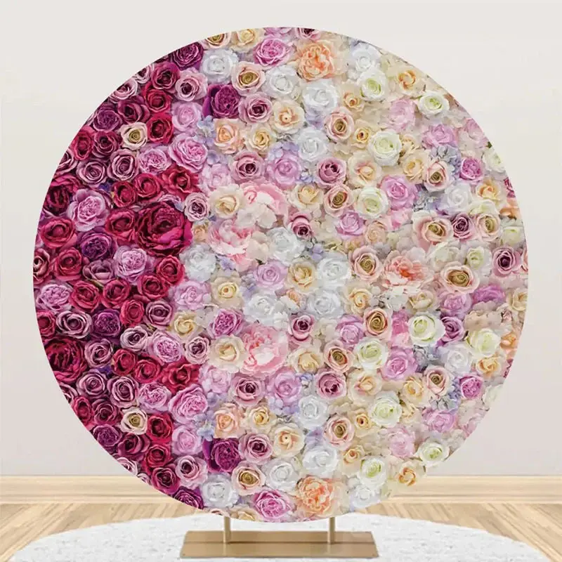 Pink Dark Purple Floral Wall Round Wedding Backdrop - Aperturee