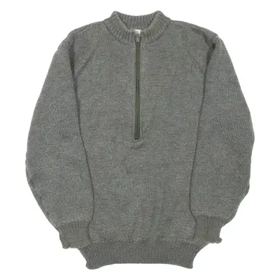 Military Mens Jumper Grey 1/2 Zip Chunky Knit Wool S