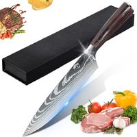 Japanese Chef's Knife - 8 Inch Sharp Kitchen Knife, Damascus Style Stainless Steel Professional Kitchen Knife for Slicing wit...