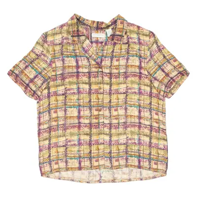 LIZ CLAIBORNE Womens Printed Blouse Brown V-Neck Silk Check UK 10
