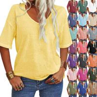 Women’s Oversized V-Neck T-Shirt – Casual Loose Fit Half Sleeve Solid Color Basic Top