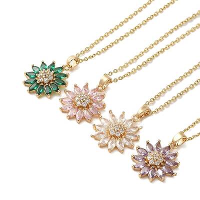 Brass Micro Pave Cubic Zirconia Pendant Necklaces for Women