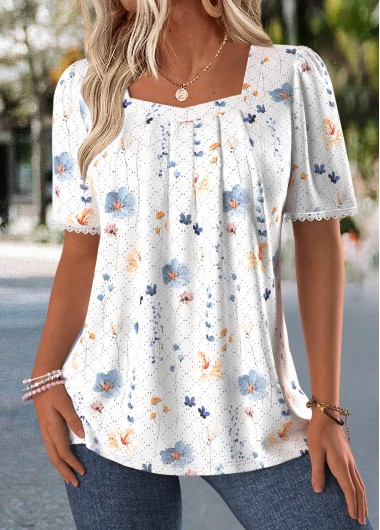 Modlily White Tummy Coverage Ditsy Floral Print T Shirt - XXL