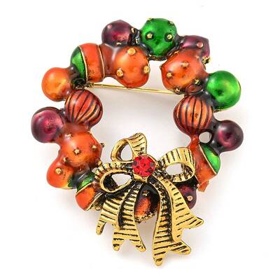 Christmas Theme Golden Zinc Alloy with Rhinestone Brooches