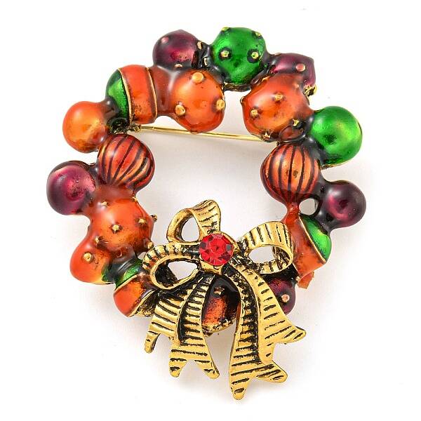 Christmas Theme Golden Zinc Alloy with Rhinestone Brooches