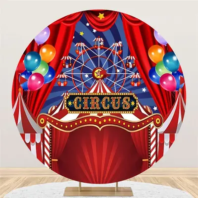 Aperturee Circus Red Balloons Ferris Wheel Circle Backdrop | Party Curtain Backdrop | Party Backdrop Decorations | Custom Bac...
