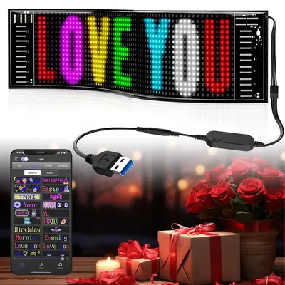 LED RGB Matrix Pixel Screen, 1 Count Scrolling Bright Advertising LED Sign, Flexible USB Powered 5V Bluetooth-compatible L...