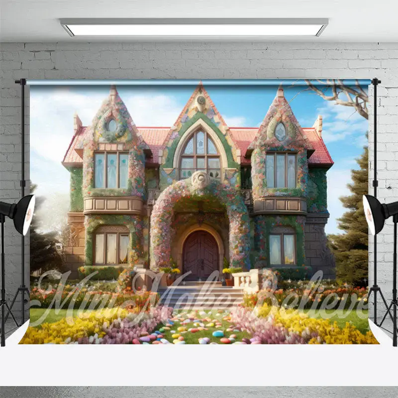 Colorful Eggs Courtyard Fairy House Easter Backdrop - Aperturee