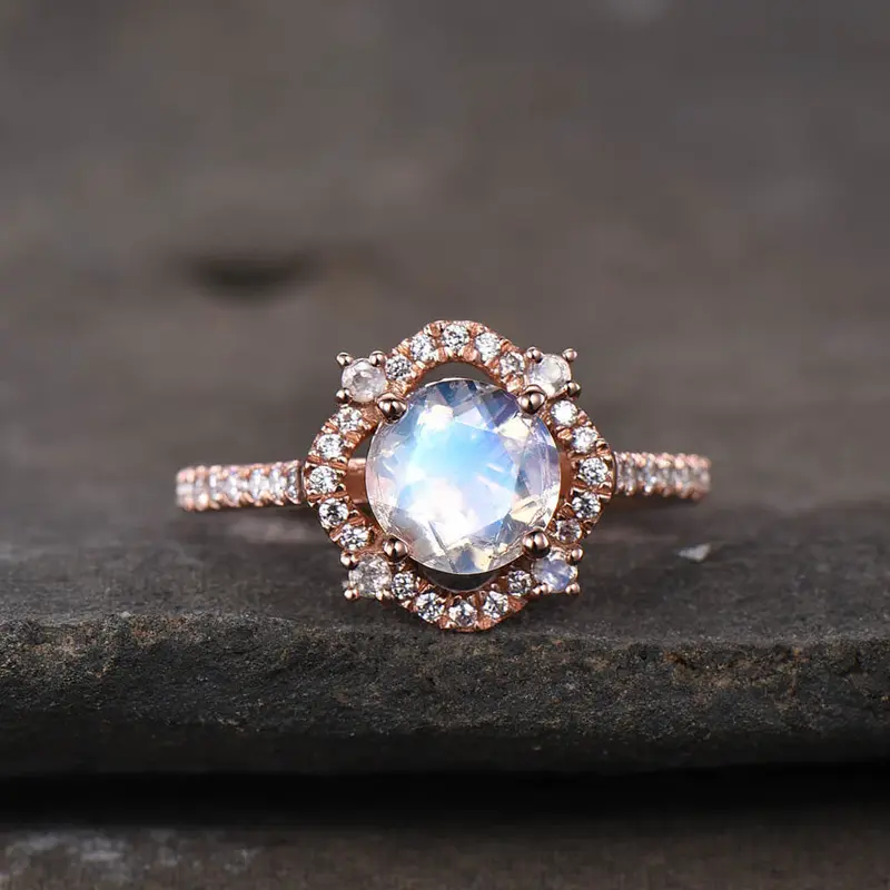 Unique Cordelia Moonstone And Diamond Engagement Ring Milgrain ring