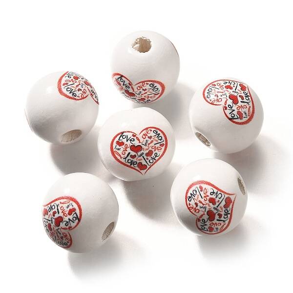 Valentine's Day Element Printed Wood Beads