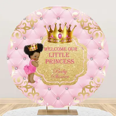 Pink Gold Little Princess Round Baby Shower Backdrop