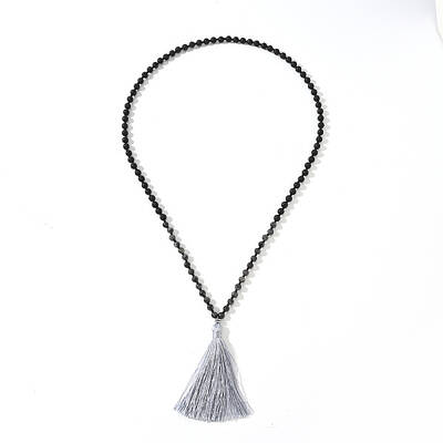 Natural Labradorite Beaded Tassel Pendant Necklaces for Men