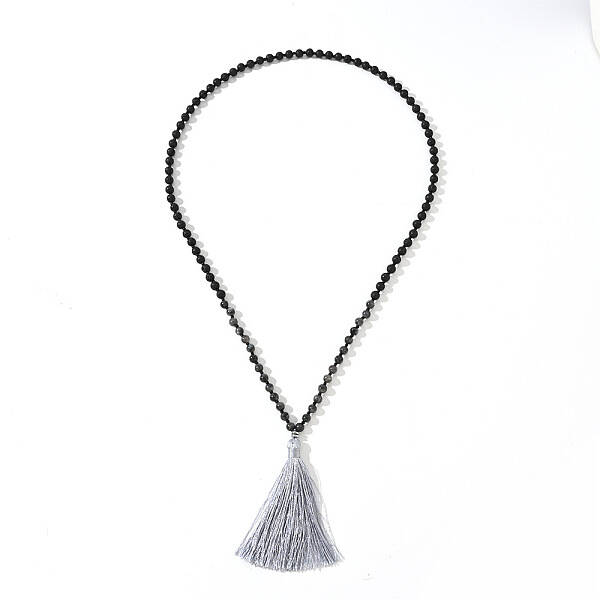 Natural Labradorite Beaded Tassel Pendant Necklaces for Men
