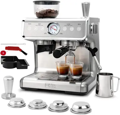 Ultima Cosa Espresso Machine 15 Bar for Home Barista PID Intelligent Temp Control Professional Coffee Maker With Grinder & St...