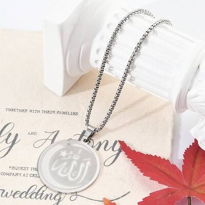 304 Stainless Steel Flat Round with Arabic Pendant Box Chain Necklaces for Women Men